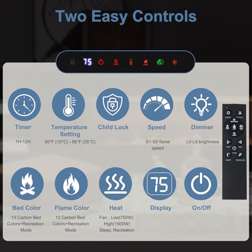 42 Inch Electric Fireplace Wall Mounted Recessed Space Heater Remote