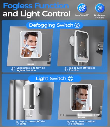 Gospire White Heated Fogless Shower Mirror with LED Light & Rotation