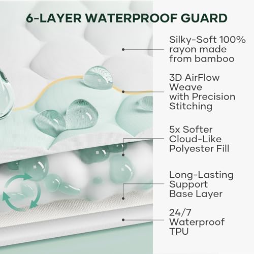OhGeni Queen Waterproof Mattress Protector - Cooling Breathable Bamboo Pad