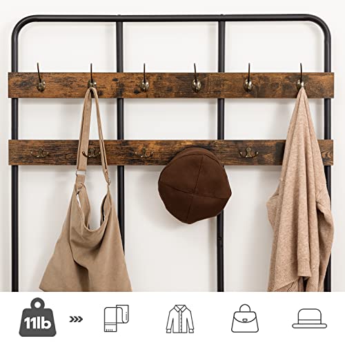 Industrial Hall Tree with Bench, 12-Hook Coat Rack and Shoe Storage Organizer