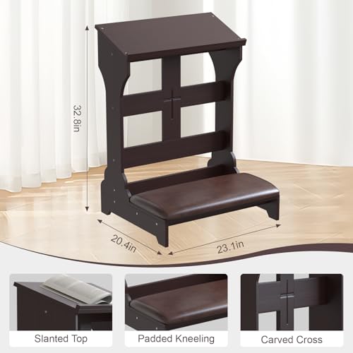 Wooden Prayer Bench Kneeler with Cushioned Pad for Home and Church