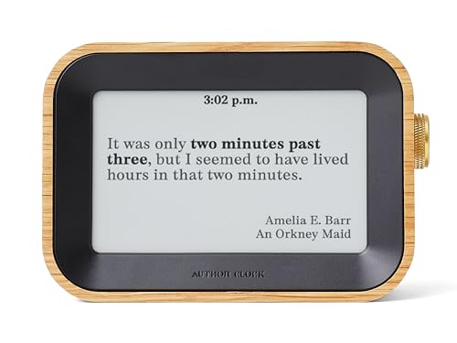 Literary Quote Desk Clock with E-Ink Display, Small Oak Wood Edition
