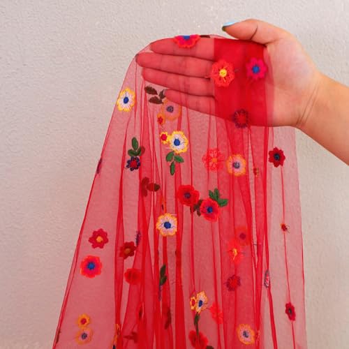 Red Floral Embroidery Table Runner 10FT for Wedding & Home Decor