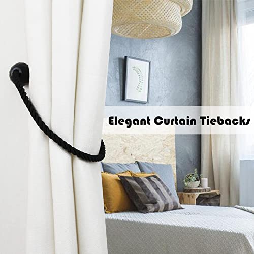 Magnetic Curtain Tiebacks - 4 Pack Decorative Braided Rope Holdbacks