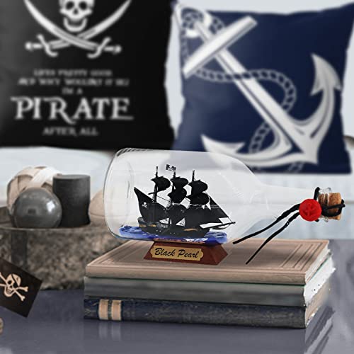 9-Inch Ship in a Bottle Nautical Model - Handcrafted Pirate Ship Decor
