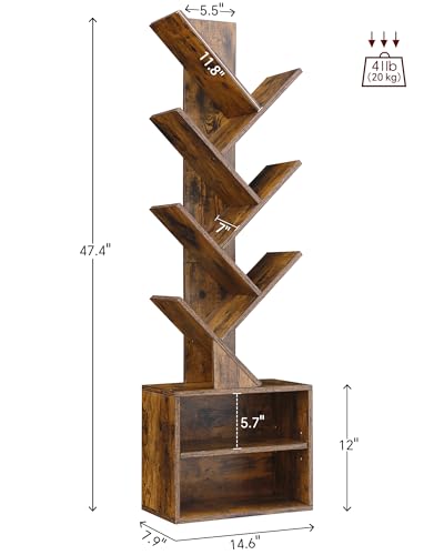 6-Tier Tree Bookshelf with Cabinet, Tall Narrow Standing Bookcase