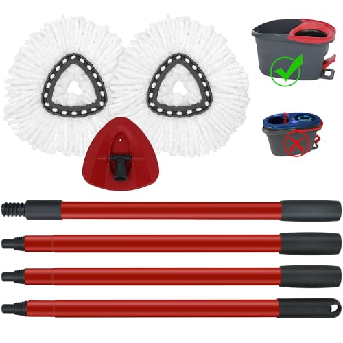 Spin Mop Replacement Kit: Adjustable Iron Handle, Base & 2 Refills