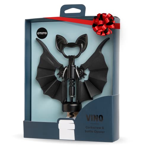 OTOTO Vino Spooky Bat Corkscrew & Bottle Opener, 2-in-1 Wine & Beer Opener, Silicone Heat-Resistant Basting Brush & Spatulas