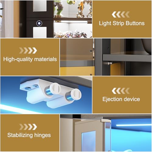 Corner Glass Display Cabinet with LED Lights and Adjustable Shelves