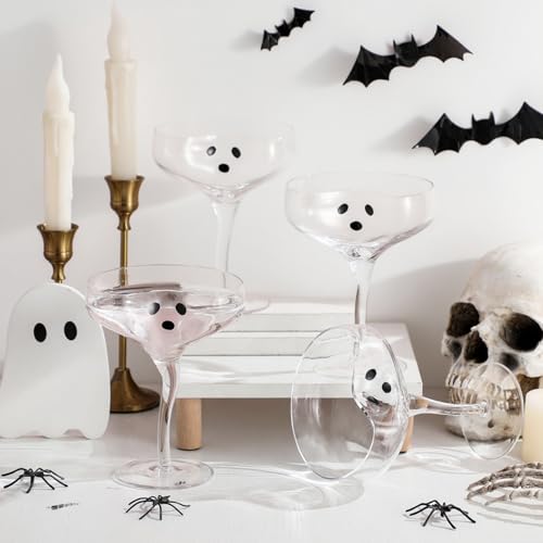 Baderke 4 Pack Clear Halloween Ghost Martini Glasses 13 oz - Reusable Party Drinkware