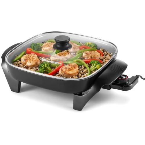 PFAS-Free Ceramic Non-Stick Electric Skillet, 12" x 12" Deep Pan (1200W)