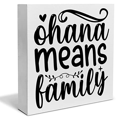 Ohana Means Family Wooden Box Sign, 5x5 Inch Rustic Desktop Wall Plaque