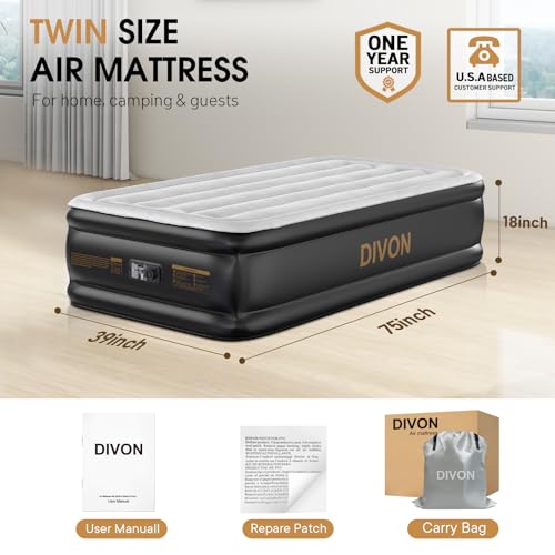 Twin Air Mattress with Built-in Pump - 18" Raised, 330lbs Capacity