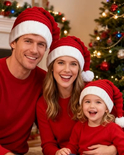 Baby Christmas Knit Santa Hat Kids Beanie for Infants Toddlers 0-5 Years Red