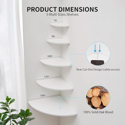 7-Inch Solid Oak Floating Corner Wall Shelf with Cable Management Notch