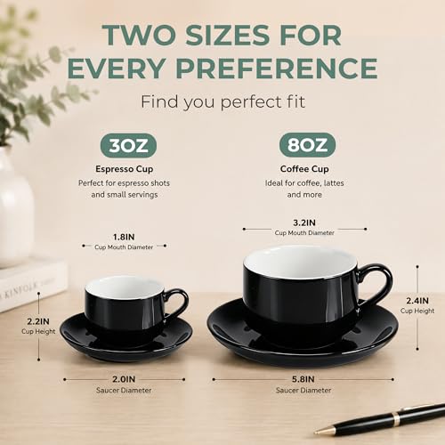 RENEWREVITAL Black Espresso Cups Set of 4, 3 oz Double Shot Coffee Cups