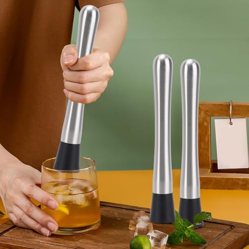 4 Pack Stainless Steel Cocktail Muddlers - 8.3 Inch Fruit & Herb Crusher for Bar & Home Use