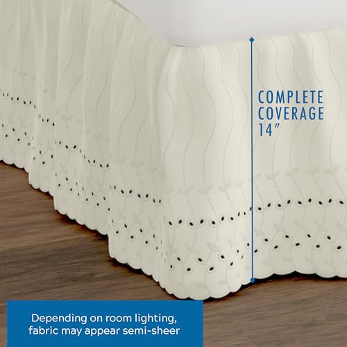 Ruffled Queen Bed Skirt with Eyelet Embroidery - 14 Inch Drop, Ivory