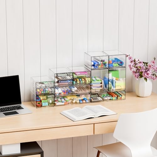 Yieach 4 Pack Clear Stackable Acrylic Storage Drawers 4.4'' Tall - Multi-Purpose Organizer