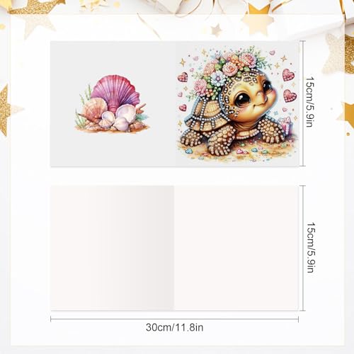 Antor Turtle Diamond Art Greeting Card Kit – 6 Pack with Envelopes, Glue, Pen & Bead Bag