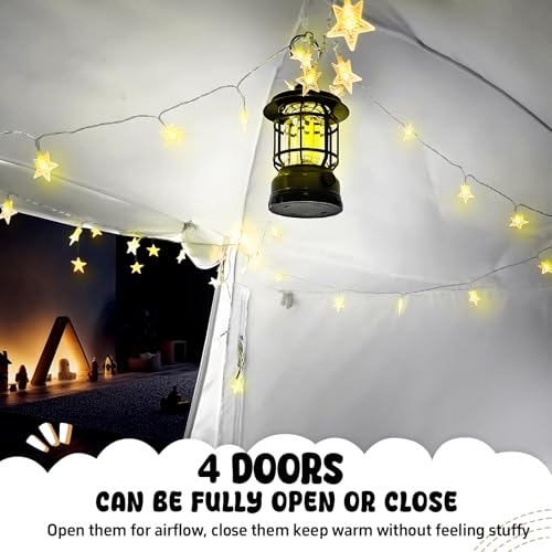 Indoor Blackout Bed Tent with String Lights - 4-Door Privacy Sleep Canopy
