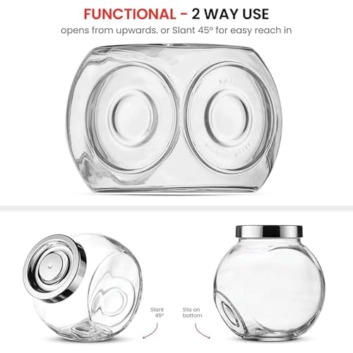 Bormioli Rocco Pandora Glass Candy Jar 75¨ö-Ounce Cookie Jar (2 Pack) with Plastic Airtight Seal Lid 2-Way Display, Bulk-Food Storage Jar for Snacks, Dry Food, Jelly Beans Canister, Apothecary Jars.