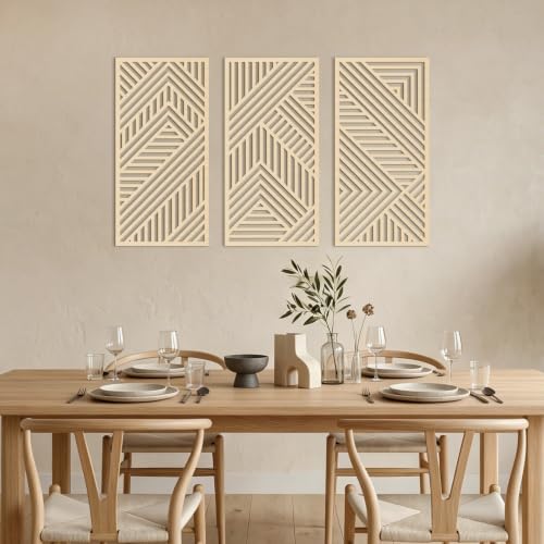Large Boho Wood Wall Art Set - 16x32 Inch Minimalist Geometric Decor
