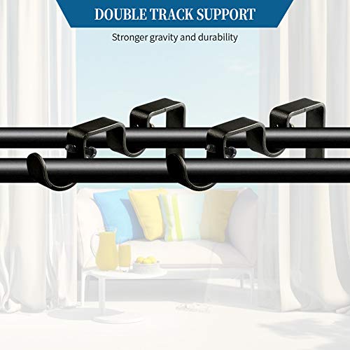 Heavy Duty Double Curtain Rod Brackets, 1 Inch & 5/8 Inch Holder Set (Black)