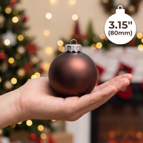 Sleetly Brown Christmas Ornaments Set 3.15in Matte Holiday Decor, 12 Pieces
