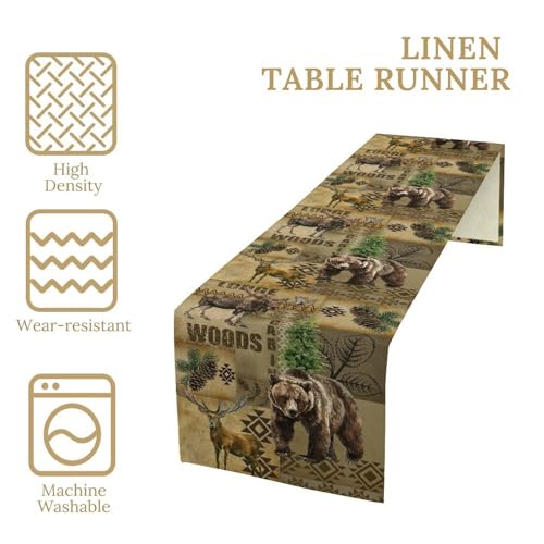 GARSYDAM Rustic Cabin Table Runner 13x72 inches - Farmhouse Deer & Forest Decor - Tr-rustic02