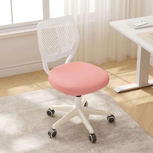 Pink Small Armless Swivel Office Desk Chair - Breathable Mesh, Adjustable Height