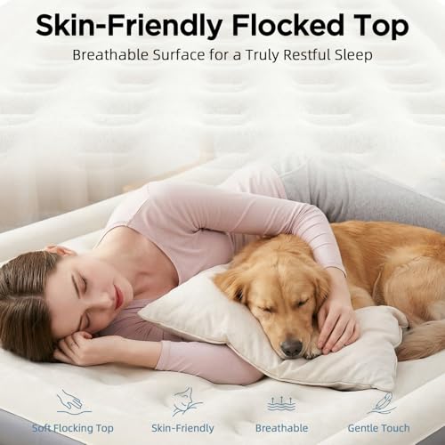Queen Air Mattress with Built-in Pump & Honeycomb Design