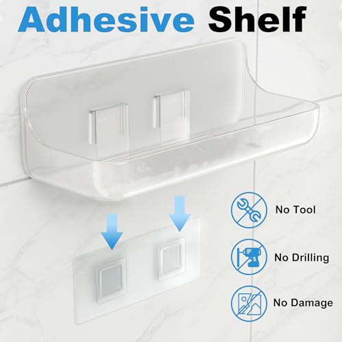 2-Pack Clear Acrylic Bathroom Shelves, Adhesive No-Drill Shower Caddy