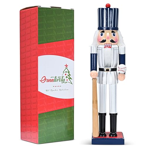 15-Inch Baseball Player Christmas Nutcracker Figurine Holiday Table Decor