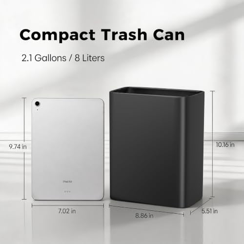 Small Stainless Steel Bathroom Trash Can, 2.1 Gallon Open-Top Wastebasket