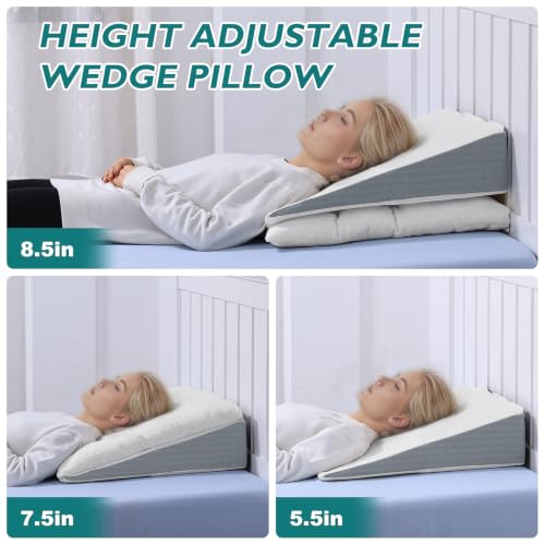 Adjustable Bed Wedge Pillow for Sleep Apnea & Acid Reflux, 7.5 Inch