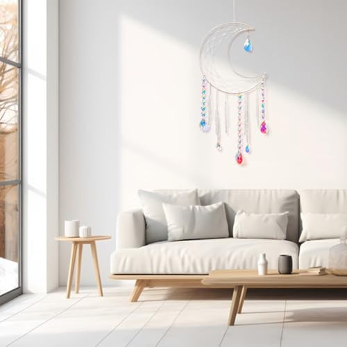 Moon Dream Catcher Crystal Suncatcher Boho Wall Decor for Bedroom