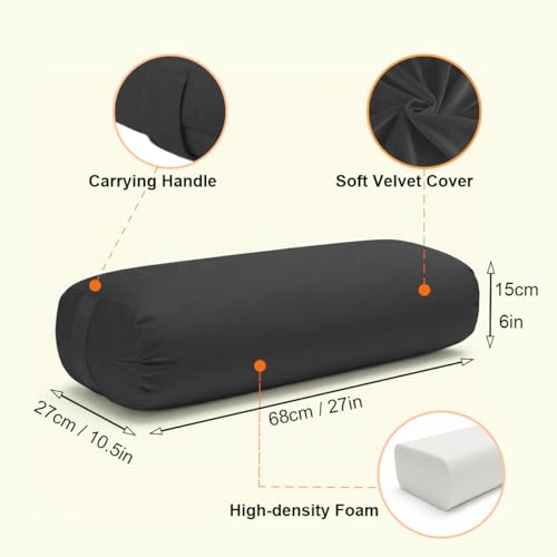 Yoga Bolster Pillow - 27-Inch Velvet Cushion for Restorative & Yin Yoga