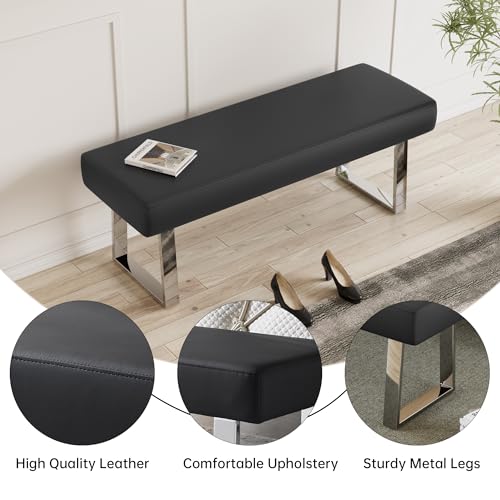 45.3-Inch Modern Faux Leather Dining Bench with Sturdy Chrome Metal Legs