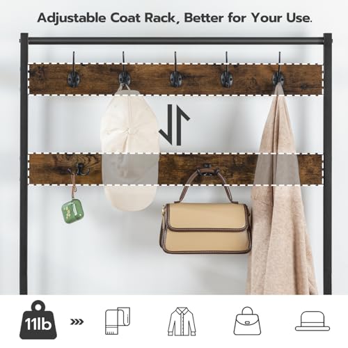 Industrial Hall Tree with Bench and 5-Tier Shoe Rack, 9 Hooks for Entryway
