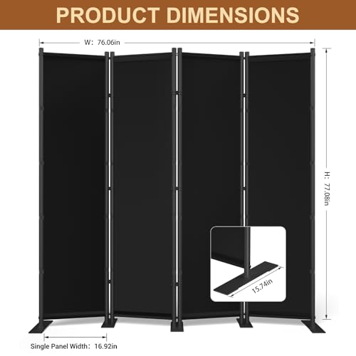 4-Panel Folding Room Divider, 6ft Freestanding Privacy Screen for Office Home