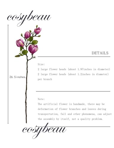 Cosybeau Magnolia Pink+Purple 8pcs Artificial Flower Stems for Christmas Decor