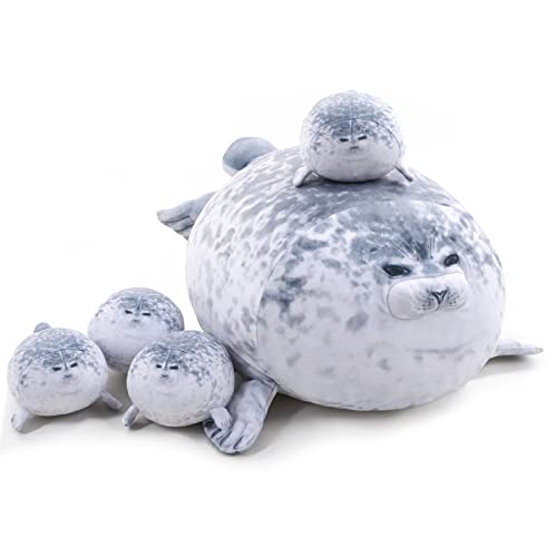 20-inch Chubby Blob Seal Plush Pillow with 4 Removable Baby Seal Toys