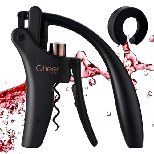 CHEER MODA Matte Black Lever Wine Opener with Rabbit Motif – Corkscrew & Foil Cutter, Replacement Screw HK03
