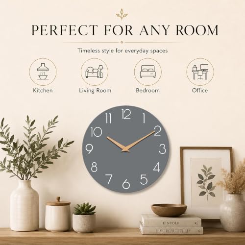 8-Inch Silent Battery Operated Wall Clock, Minimalist Analog Gray Clock