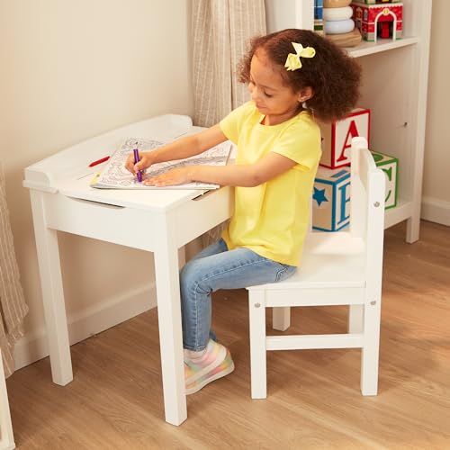 Wooden Lift-Top Kids Desk and Chair Set - White Toddler Furniture