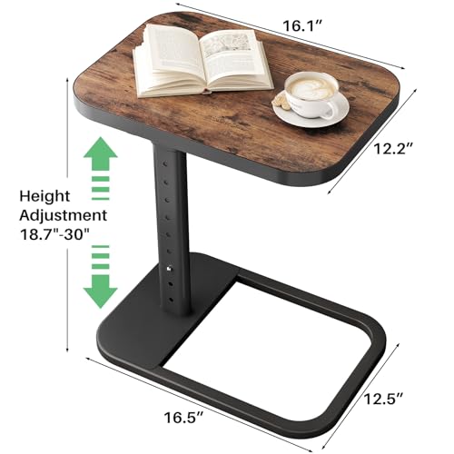 Adjustable C-Shaped TV Tray Table, Flip-Top Side Table for Couch & Laptop
