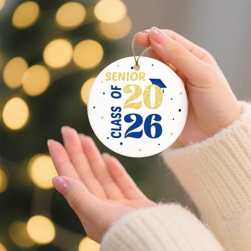 Class of 2026 Graduation Ornament – Blue & Gold Ceramic Hanging Decoration