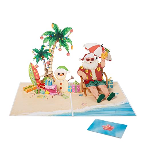 Tropical Santa Pop Up Card – 5x7 with Envelope | Includes Tropical Beach Scene Card (Variation: Tropical Santa) by POPWOW