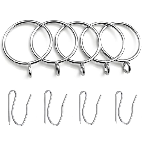 Metal Curtain Rings with Hooks, 1.5 Inch Eyelet for 1.25 Inch Rods